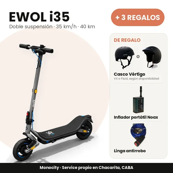 Ewol i35 - Inflador portatil, Casco y Linga de regalo
