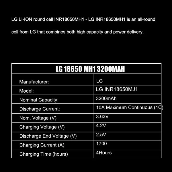 Celdas LG Inr18650mh1 3200 Mah